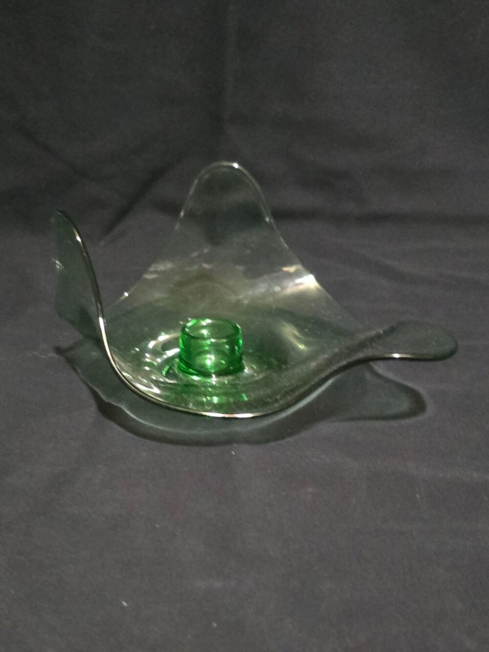 Viking Glass EPIC Handkerchief Candlestick Candle Holder Bowl #1 198 - Green